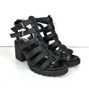 Dirty Laundry Fun Stuff Gladiator Heeled Sandals Womens 9.5 Black Caged Grunge